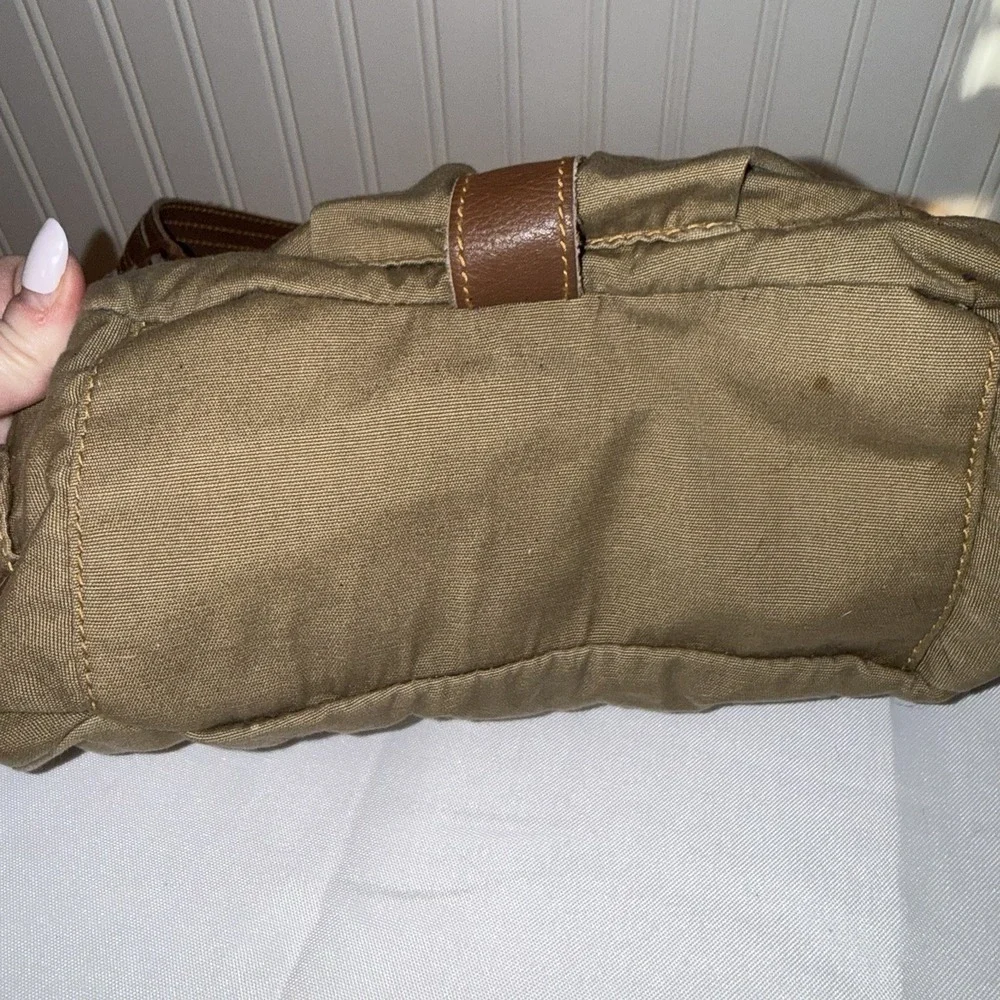 VTG GAP Jeans 1969 Hobo Buckle Shoulder Bag Brown Yellow Leather Canvas Purse